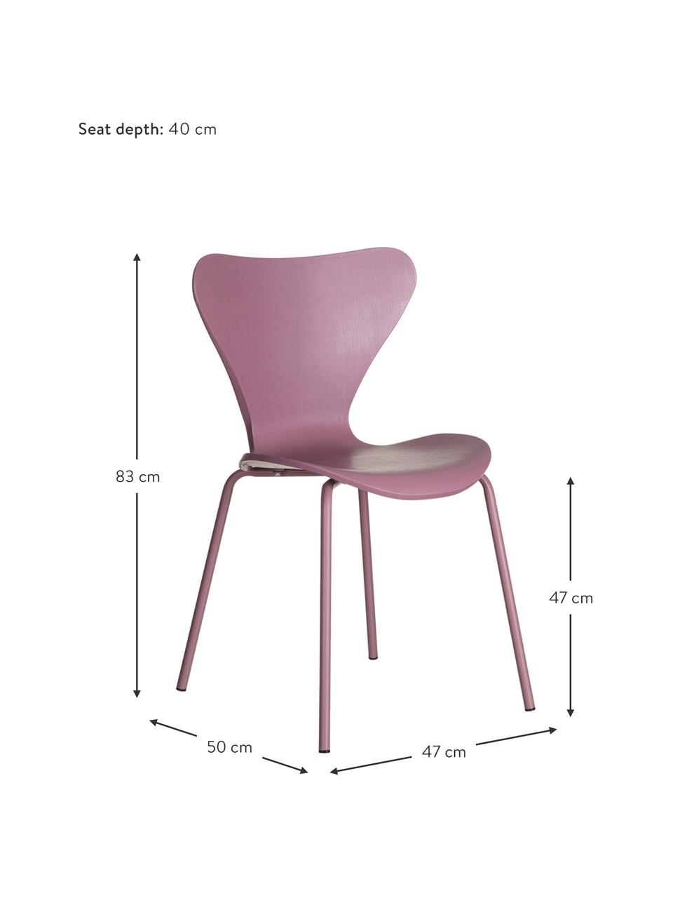Stapelbare kunsstoffen stoelen Pippi, 2 stuks, Zitvlak: polypropyleen, Poten: gecoat metaal, Paars, B 47 x D 50 cm