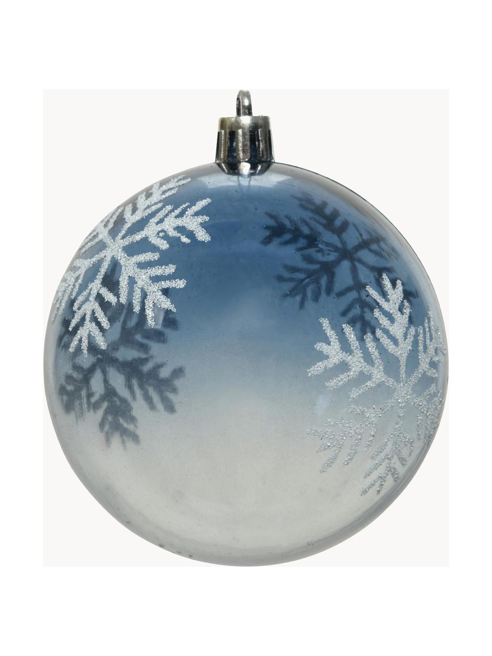 Nerozbitné vianočné gule Blue Snowflake, 4 ks, Modrá, priehľadná, biela, Ø 8 x V 8 cm