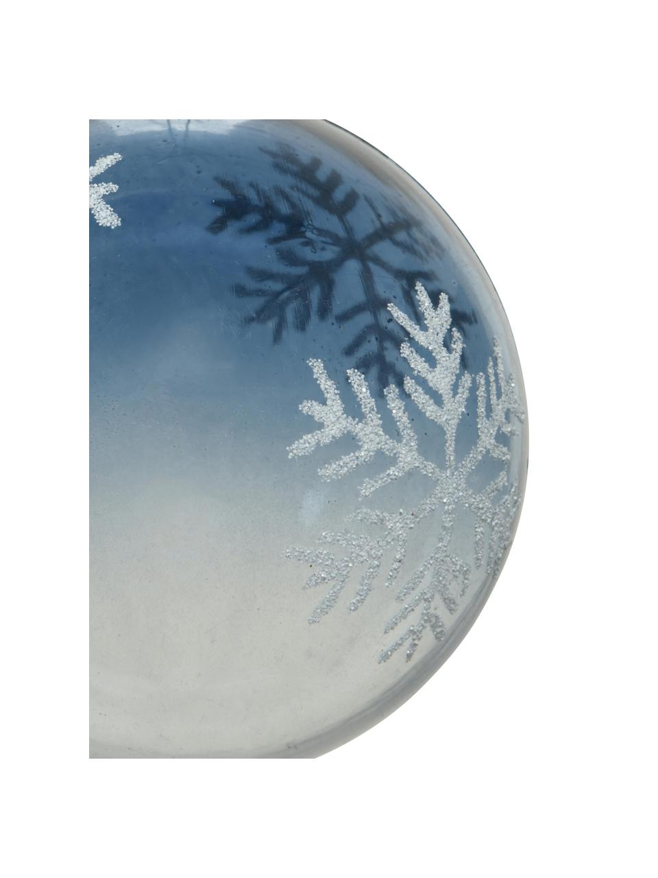 Breukvaste kerstballen Blue Snowflake, 4 stuks, Blauw, transparant, wit, Ø 8 x H 8 cm