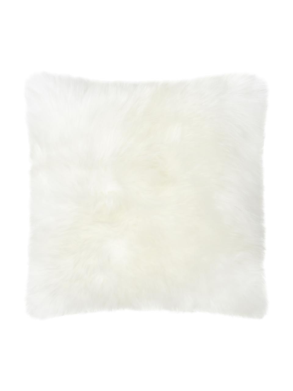 Poszewka na poduszkę ze skóry owczej Oslo, proste włosie, Kremowobiały, S 40 x D 40 cm