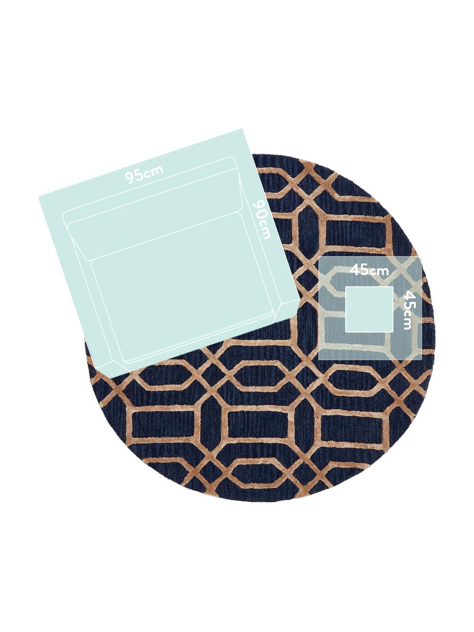 Kulatý vlněný koberec se strukturovaným povrchem Vegas, Tmavě modrá, hnědá
