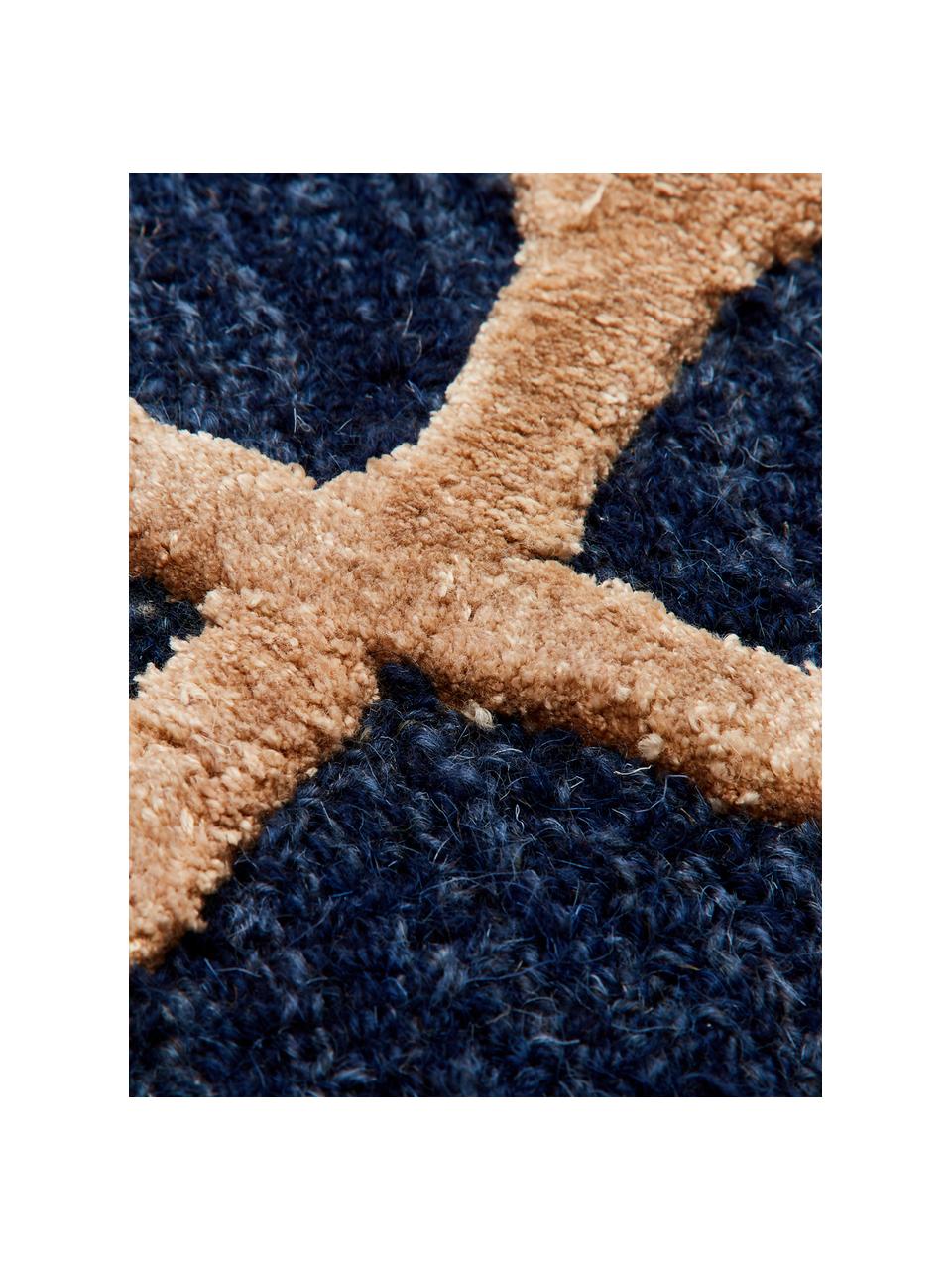 Okrągły dywan z wełny Vegas, Ciemny niebieski, brązowy, ∅ 150 cm (Rozmiar M)