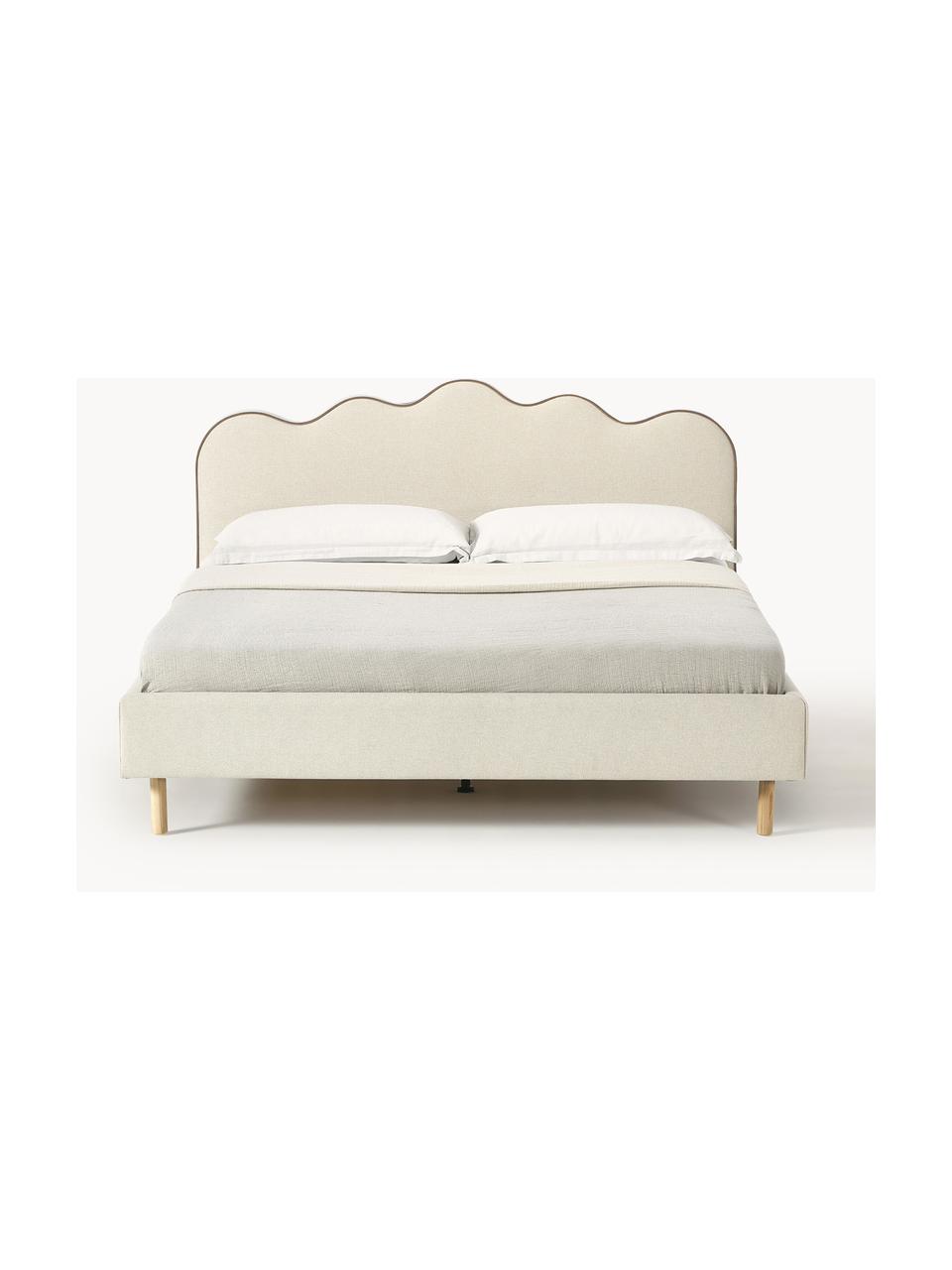 Čalúnená posteľ s vlneným čelom Romy, Lomená biela, dubové drevo, Š 140 x D 200 cm