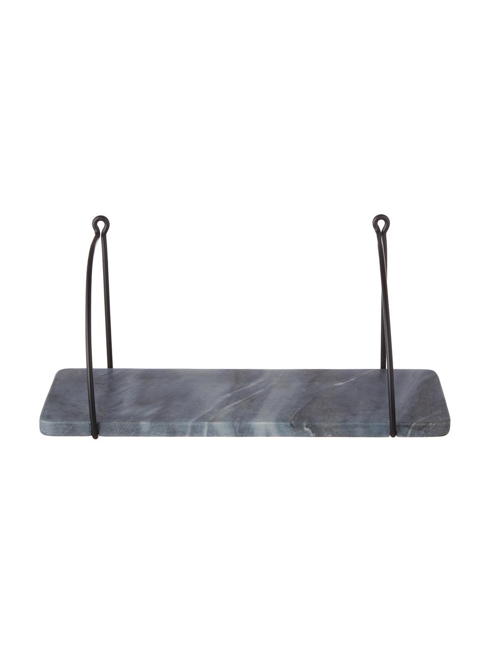 Marmeren wandplank Porter, Wandbevestiging: zwart. Plank: gemarmerd grijs, B 40 cm, H 18 cm