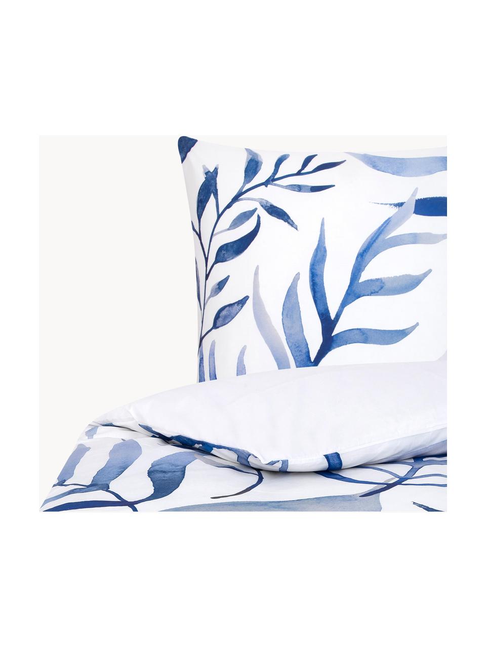 Housse de couette en percale Francine, Blanc, bleu, larg. 200 x long. 200 cm