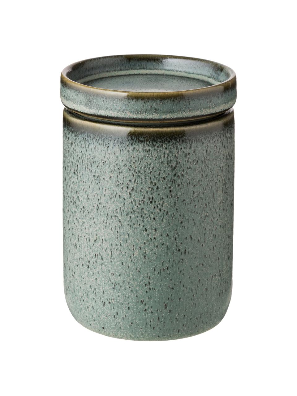 Contenitore con coperchio Mila, Ceramica, smaltata, Verde grigio, Ø 10 x Alt. 11 cm