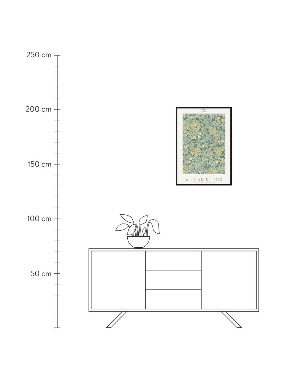 Digitálna tlač s rámom Jasmine - William Morris, Zelená, žltá, čierna, Š 52 x V 72 cm