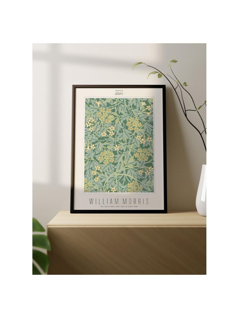 Ingelijste digitale print Jasmine - William Morris, Lijst: hout, MDF, Groen, geel, zwart, B 52 x H 72 cm