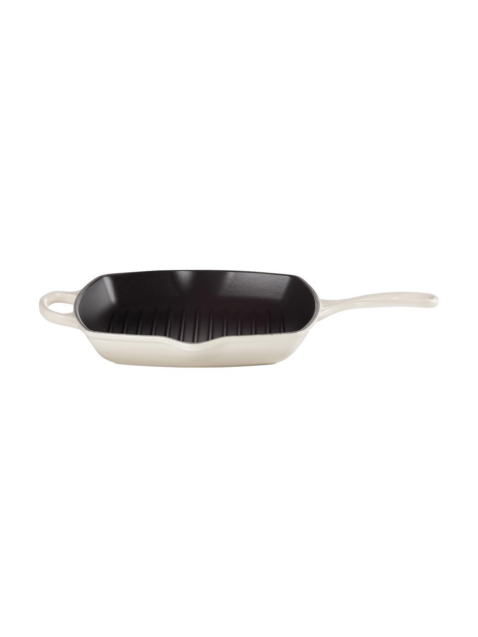 Čtvercová grilovací pánev s rýhovanou strukturou z litiny Signature Collection, Smaltovaná litina, Odstíny bílé, Š 44 cm, V 5 cm