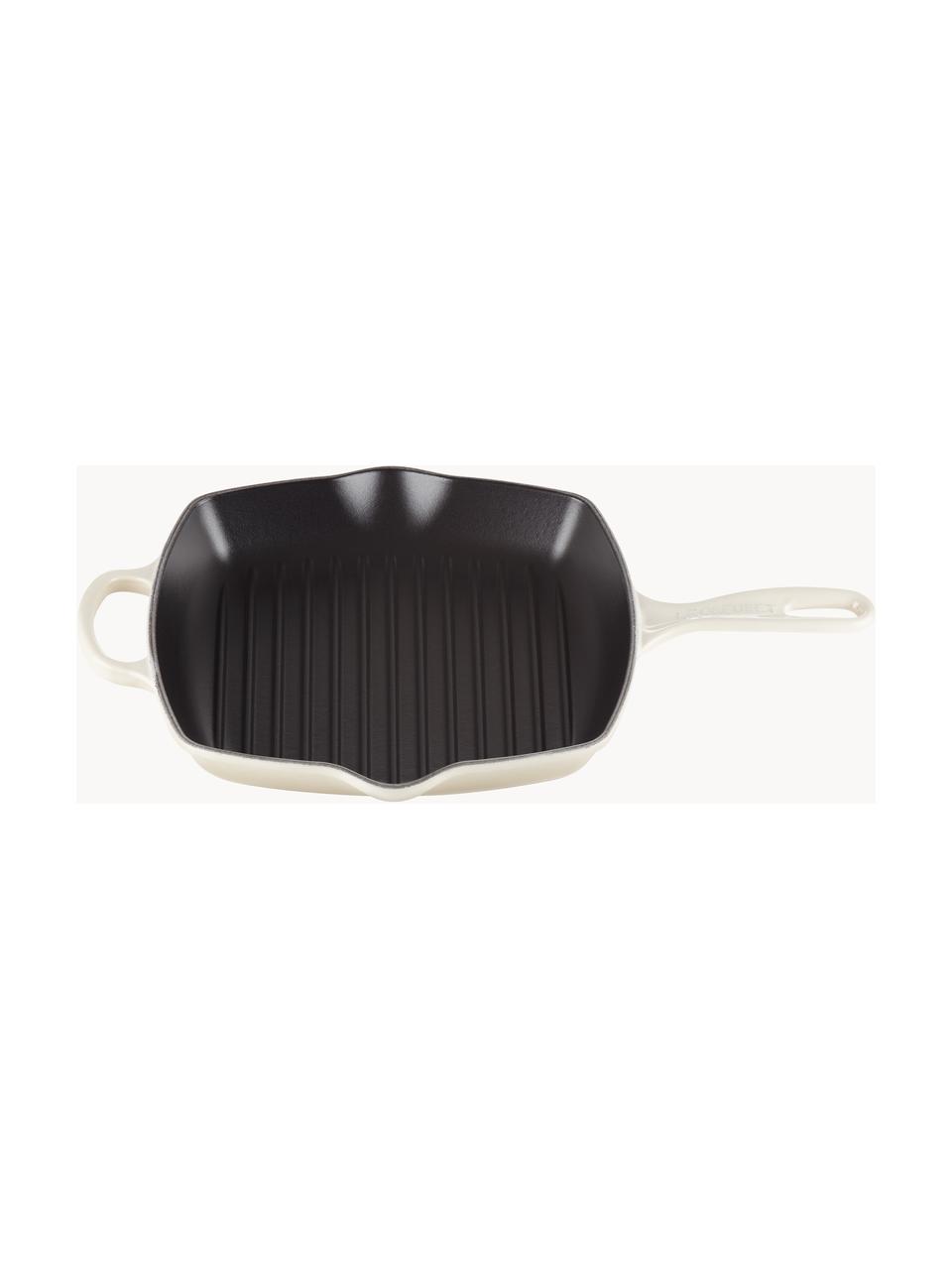 Vierkante grillpan Signature Collection uit gietijzer met gegroefde structuur, Geëmailleerd gietijzer, Gebroken witte tinten, B 44 x H 5 cm