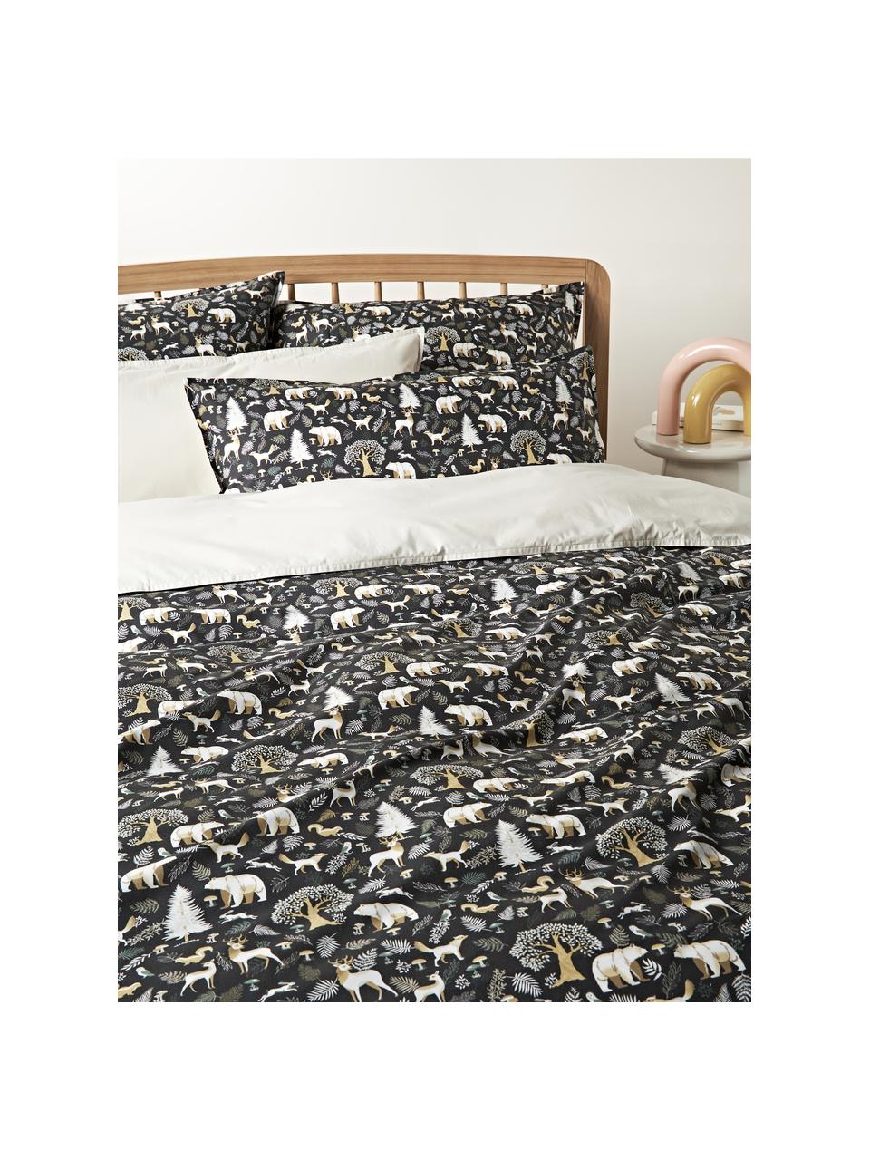 Housse de couette en percale de coton Lamia, Anthracite, larg. 140 x long. 200 cm