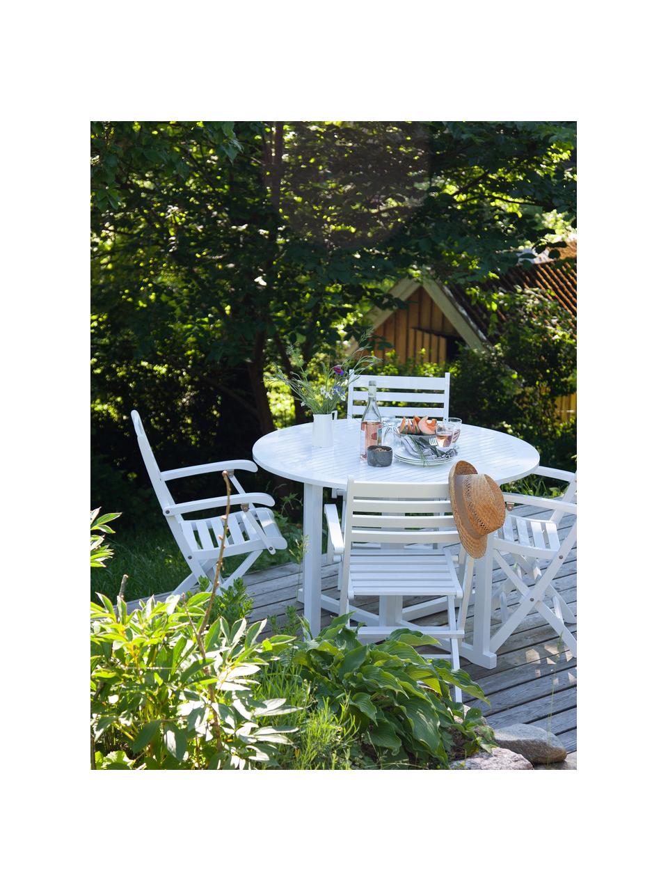 Klappbarer Garten-Armlehnstuhl York aus Mahagoniholz, Mahagoniholz, lackiert, Mahagoniholz, weiß lackiert, B 52 x T 53 cm