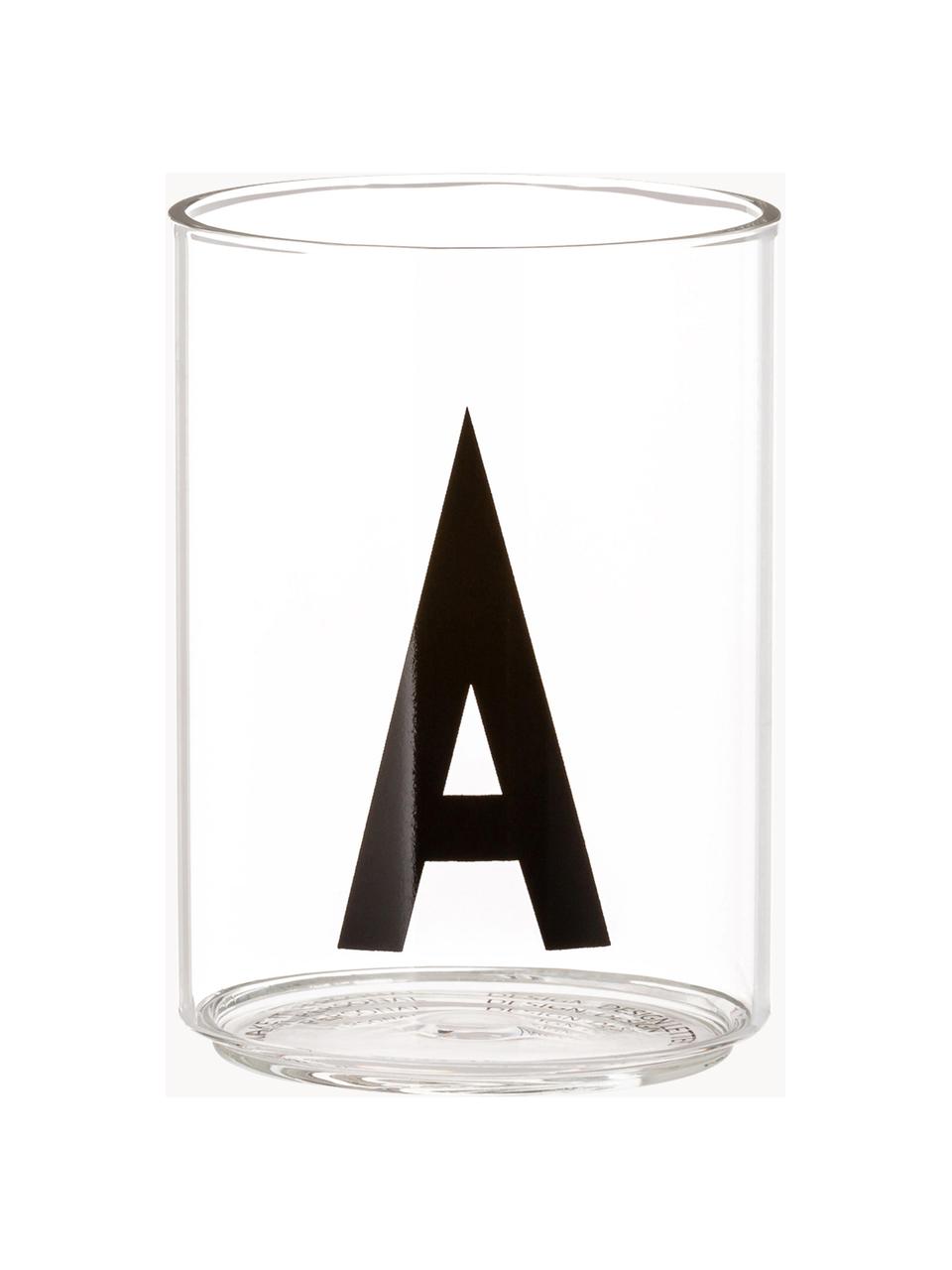 Design Wasserglas Personal mit Buchstaben (Varianten von A bis Z), Borosilikatglas, Transparent, Schwarz, Wasserglas A, 300 ml