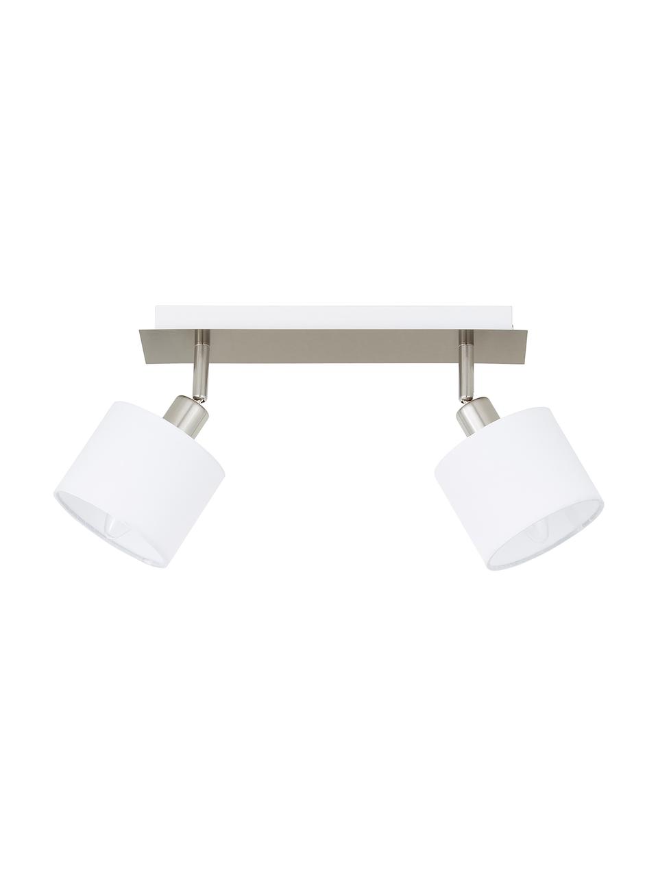 Faretti da soffitto classici Casper, Baldacchino: metallo nichelato, Paralume: tessuto, Argentato, bianco, Larg. 32 x Alt. 7 cm