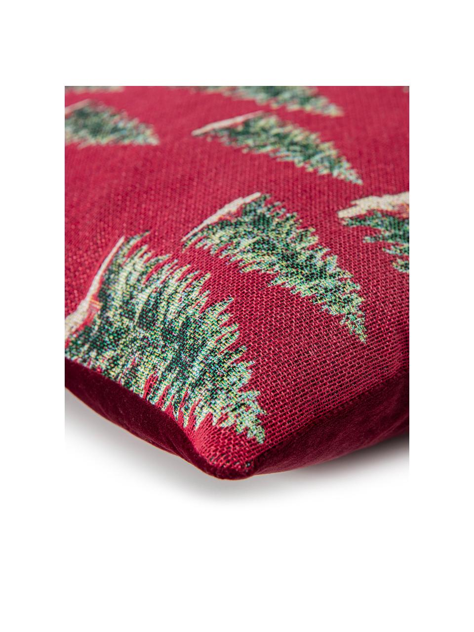 Kissenhülle Pinetree in Rot/Grün, Vorderseite: 55% Polyester, 45% Baumwo, Webart: Jacquard, Rückseite: 100% Polyestersamt, Rot, Grün, Beige, 40 x 40 cm