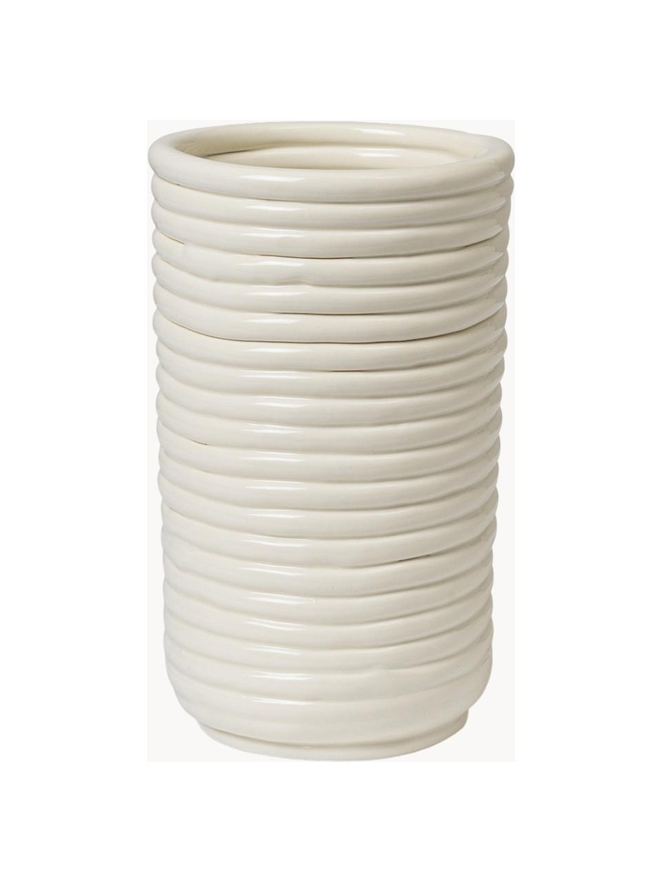 Handgefertigte Vase Corduroy, H 21 cm, Keramik, glasiert, Off White, Ø 12 x H 21 cm