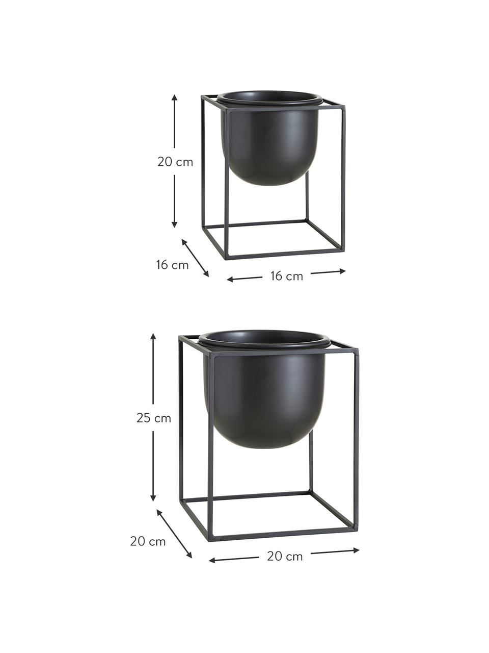 Cache pot métal noir sur pied Kumbo, 2 élém., Métal, enduit, Noir, Lot de différentes tailles