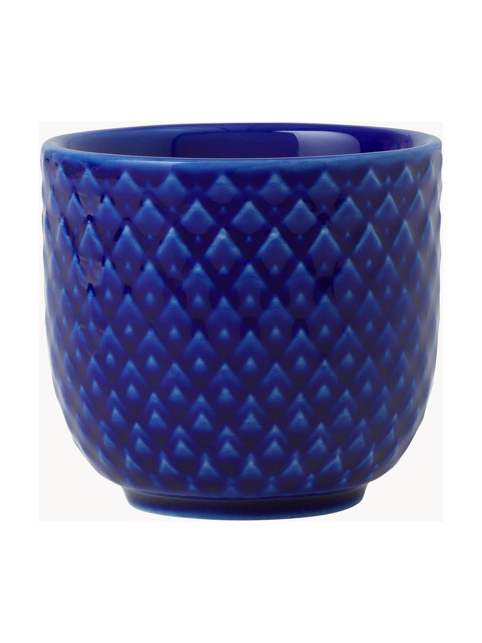 Coquetiers en porcelaine avec motif texturé Rhombe, 4 pièces, Porcelaine, Bleu foncé, Ø 5 x haut. 5 cm