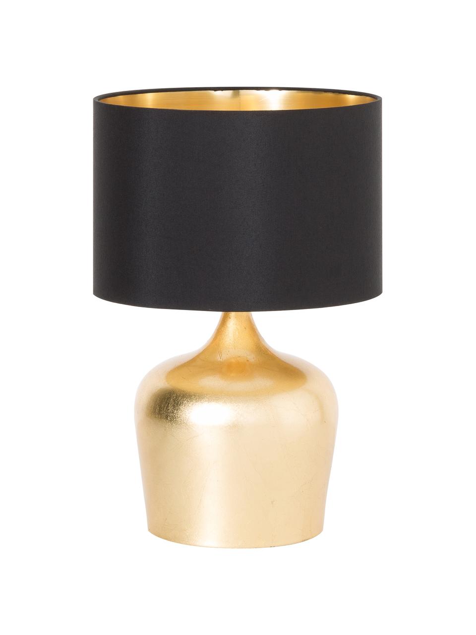 Ethno tafellamp Manalba, Lampenkap: polyester, kunststof, Lampvoet: gelakt staal, Zwart, goudkleurig, Ø 25 x H 38 cm