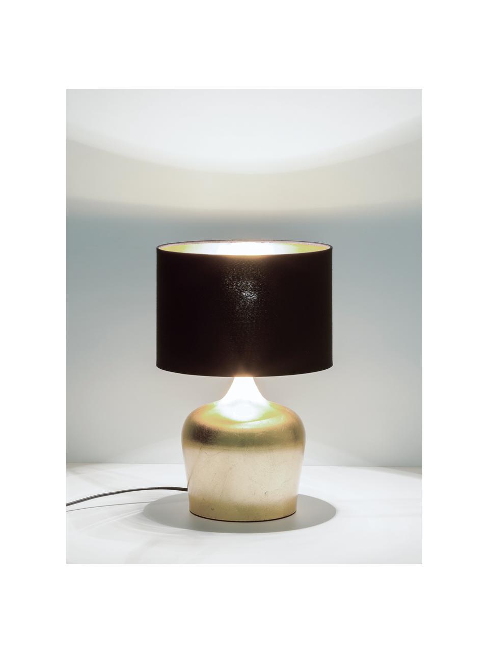 Ethno-Tischlampe Manalba, Lampenschirm: Polyester, Kunststoff, Schwarz, Goldfarben, Ø 25 x H 38 cm