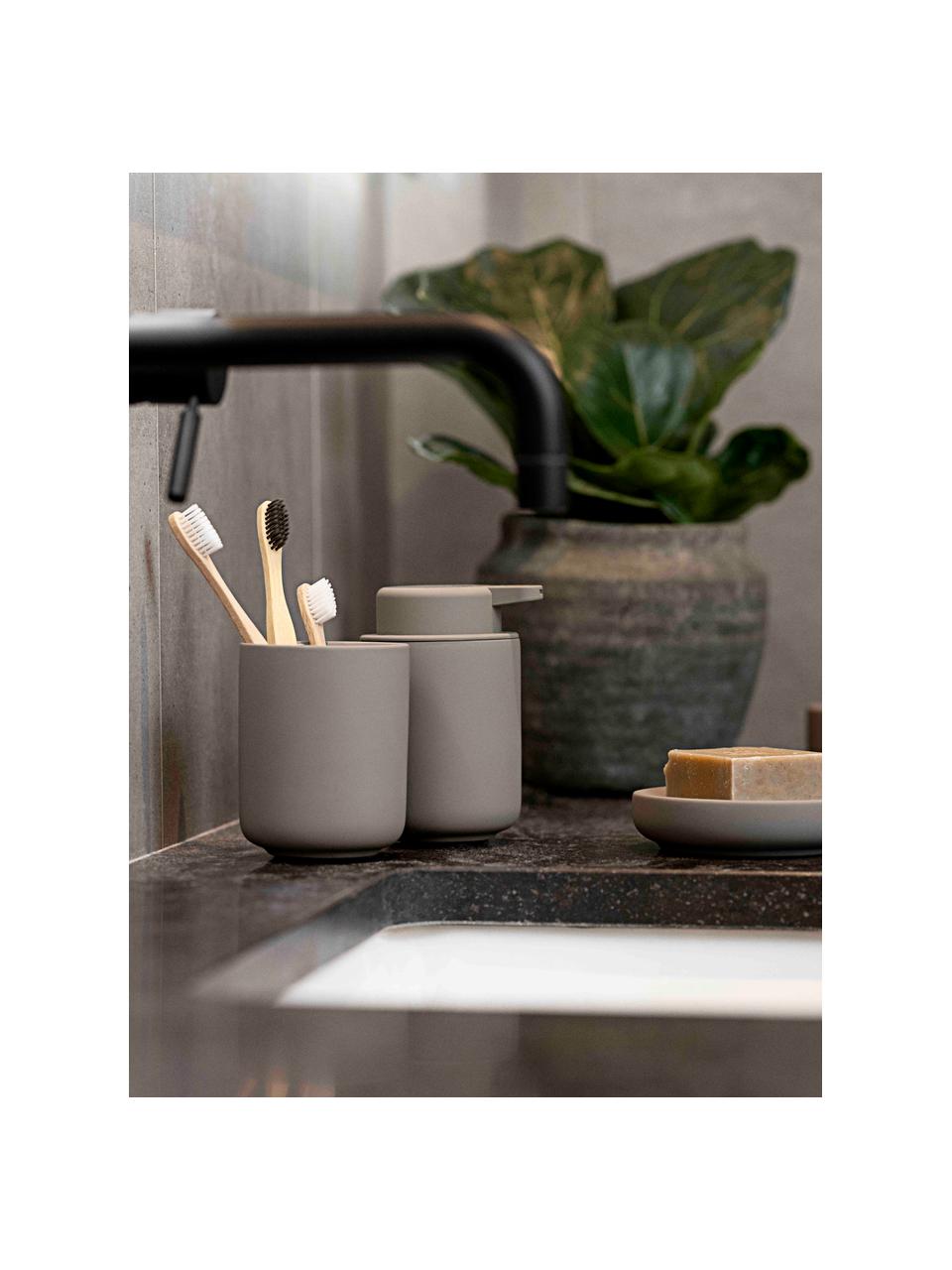 Zeepdispenser Ume van keramiek met soft-touch oppervlak, Houder: keramiek bedekt met een s, Pompje: kunststof, Taupe, Ø 8 x H 13 cm