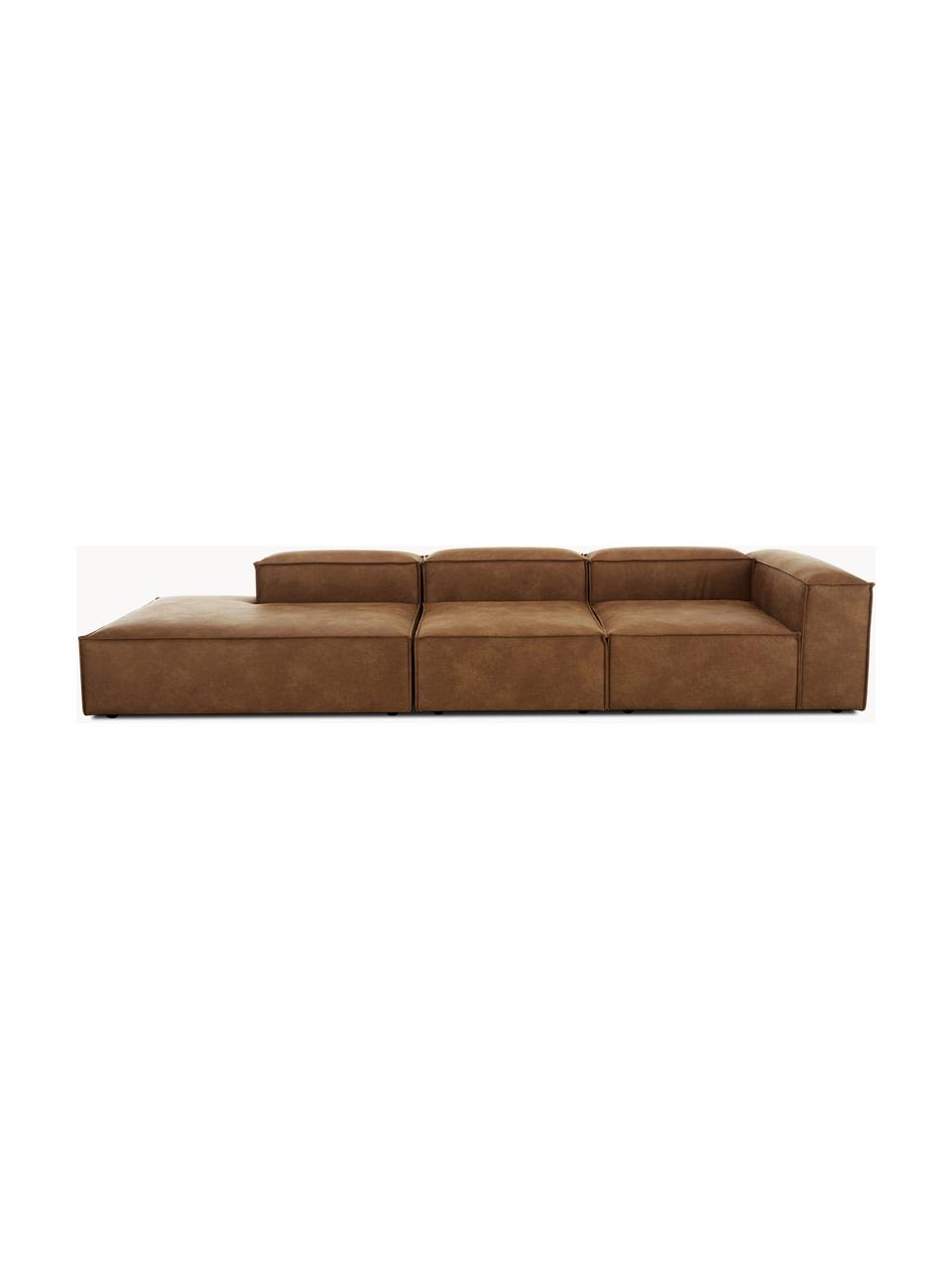 Modulaire XL chaise longue Lennon van gerecycled leer, Bekleding: gerecycled leer (70% leer, Frame: massief hout, multiplex, Poten: kunststof Dit product is , Leer bruin, B 357 x D 119 cm, armleuning links