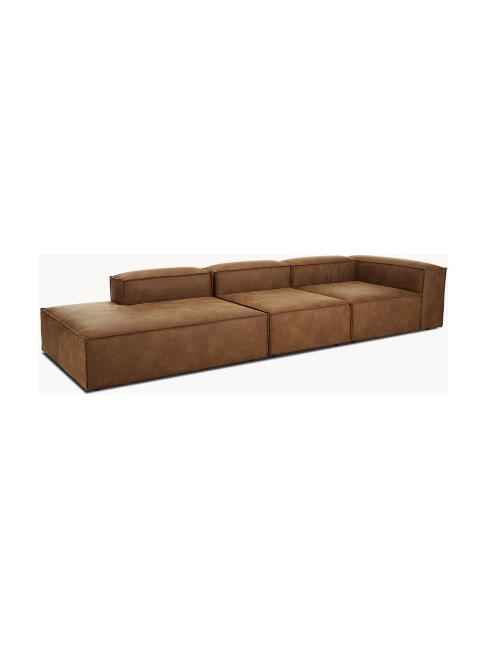 Modulare XL-Ottomane Lennon aus recyceltem Leder, Bezug: Recyceltes Leder (70 % Le, Gestell: Massives Holz, Sperrholz, Leder Braun, B 357 x T 119 cm, Armlehne links