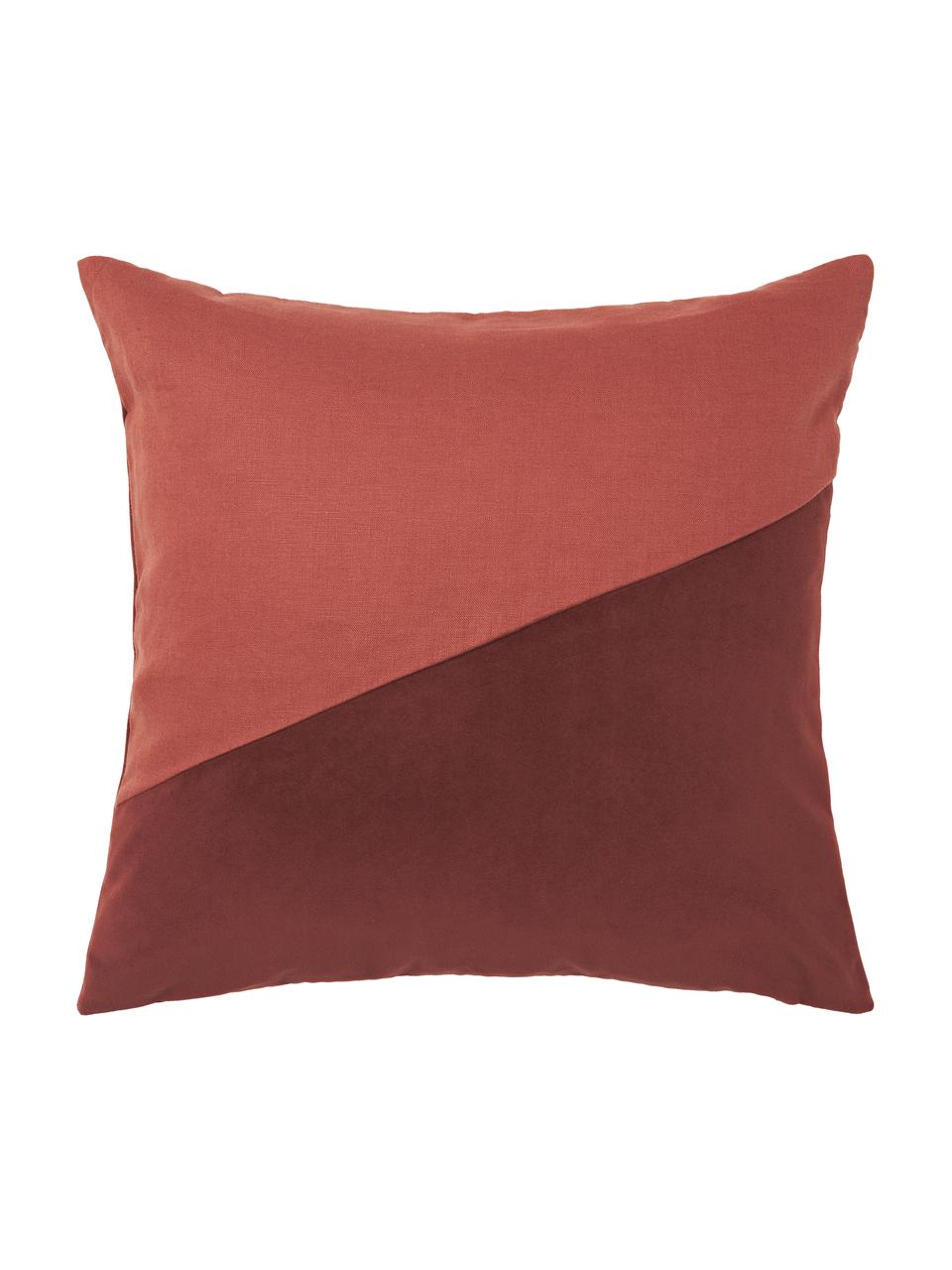 Funda de cojín de terciopelo y lino Adelaide, Rojo, rosa, An 45 x L 45 cm