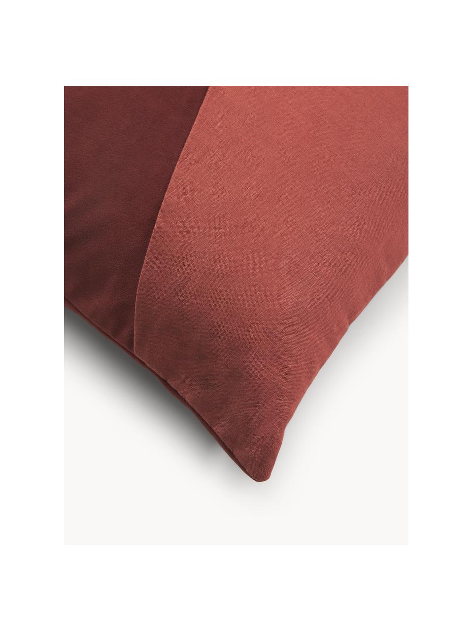 Housse de coussin velours/lin Adelaide, Rouge, larg. 45 x long. 45 cm