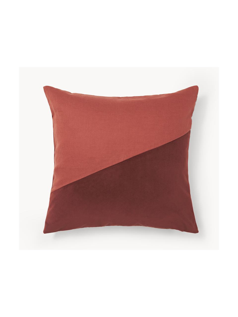 Housse de coussin velours/lin Adelaide, Rouge, larg. 45 x long. 45 cm