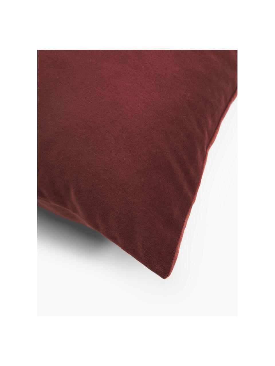 Housse de coussin velours/lin Adelaide, Rouge, larg. 45 x long. 45 cm