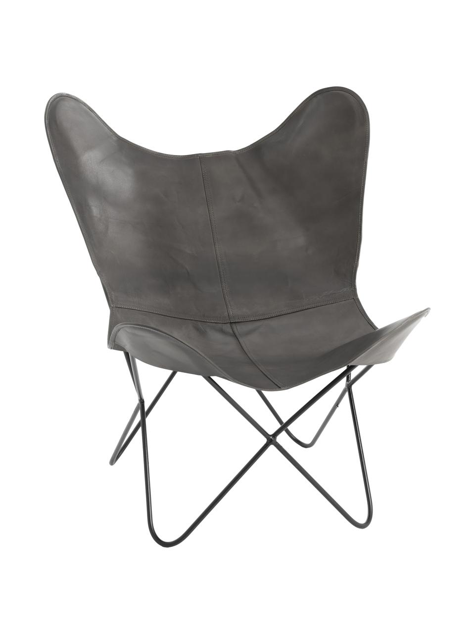 Sillón de cuero Butterfly, Tapizado: cuero, Estructura: metal pintado, Gris, An 56 x F 84 cm