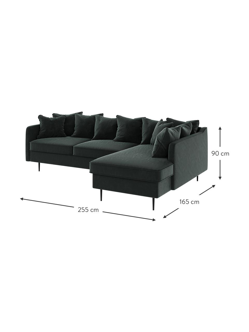 Sofa narożna z aksamitu Esme, Tapicerka: 100% aksamit poliestrowy, Stelaż: drewno liściaste, drewno , Nogi: metal powlekany Dzięki tk, Antracytowy, S 255 x G 165 cm