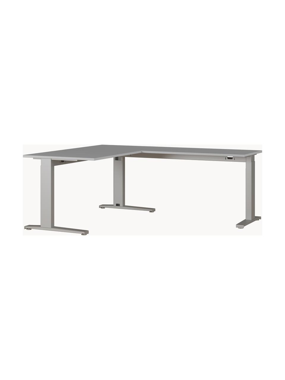 Höhenverstellbarer Eckschreibtisch Easy, Tischplatte: Spanplatte mit Melaminhar, Gestell: Metall, pulverbeschichtet, Off White, Hellgrau, B 160 x T 193 cm