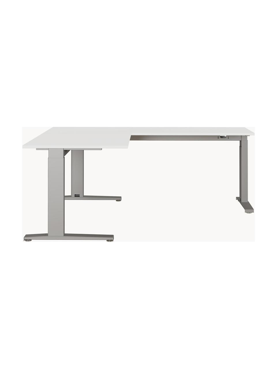 Höhenverstellbarer Eckschreibtisch Easy, Tischplatte: Spanplatte mit Melaminhar, Gestell: Metall, pulverbeschichtet, Off White, Hellgrau, B 160 x T 193 cm