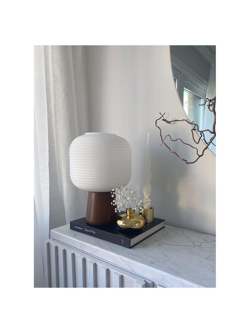 Kleine Tischlampe Aura, Lampenschirm: Glas, Lampenfuß: Holz, Braun, Weiß, Ø 20 x H 29 cm