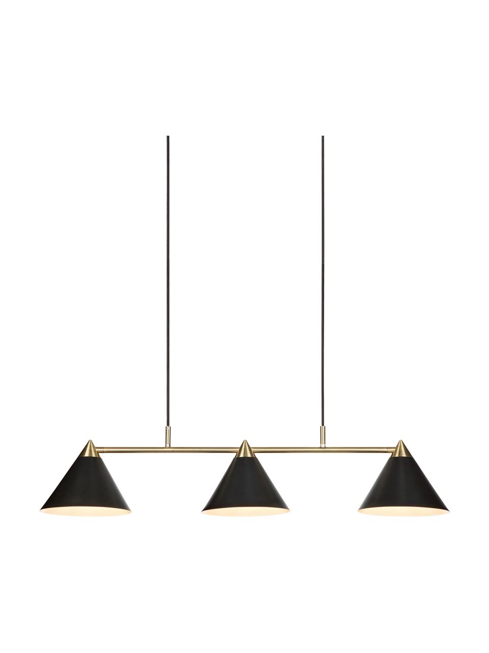 Lámpara de techo grande Klint, Estructura: metal recubierto, Anclaje: metal recubierto, Cable: cubierto en tela, Negro, dorado, An 99 x Al 21 cm