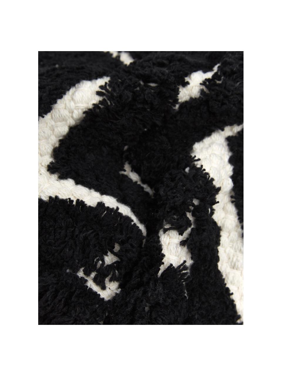 Boho kussenhoes Akesha met getuft zigzagpatroon, 100% katoen, Ecru, zwart, 30 x 50 cm