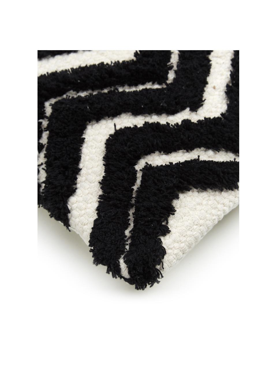 Federa arredo boho con motivo a zigzag  Akesha, 100% cotone, Ecru, nero, Larg. 30 x Lung. 50 cm