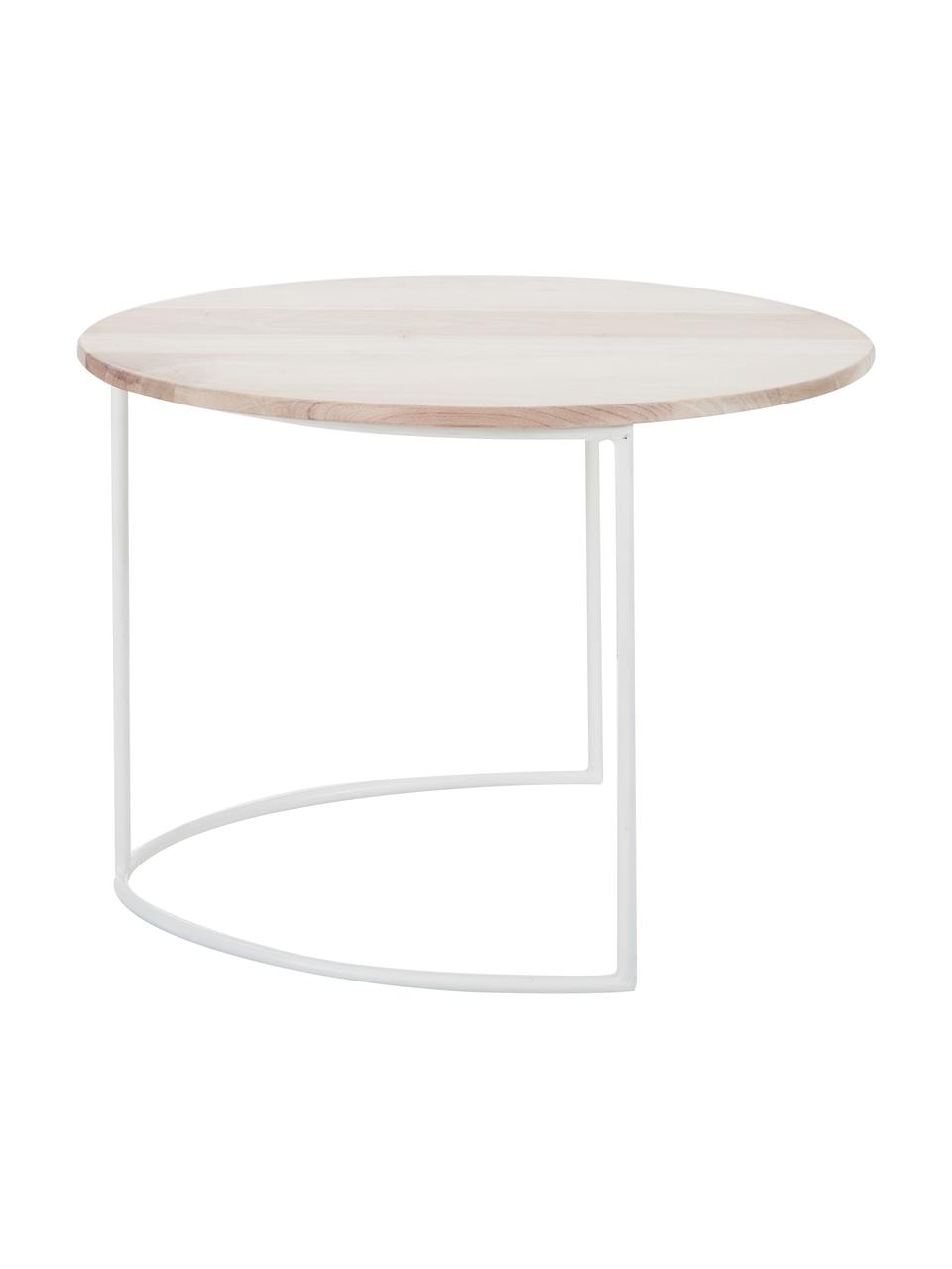 Set de mesas auxiliares Emma, 2 uds., Tablero: madera de acacia, curtida, Estructura: metal con pintura en polv, Acacia, blanco, Set de diferentes tamaños