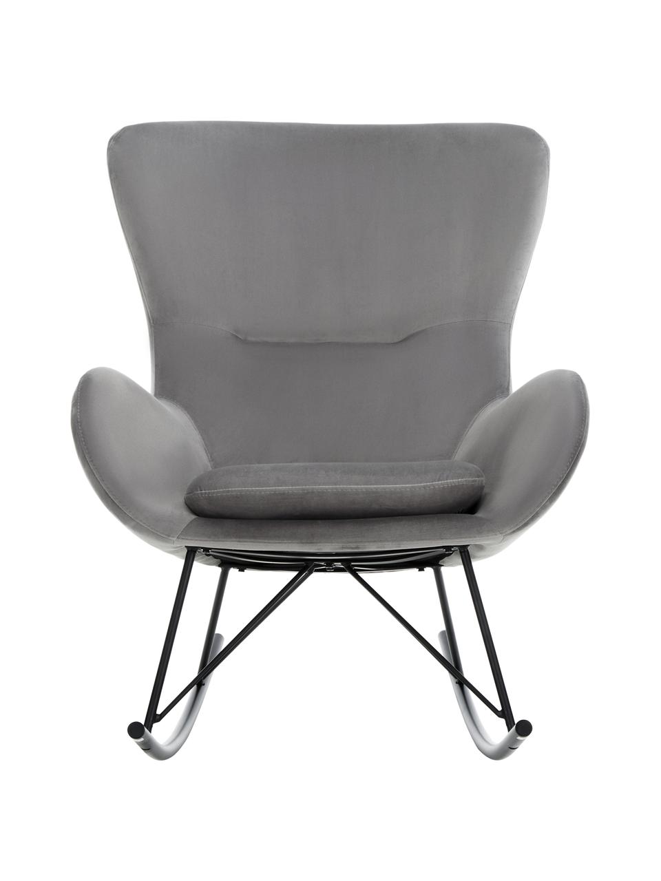 Fluwelen schommelstoel Wing in grijs met metalen poten, Bekleding: fluweel (polyester) Met 1, Frame: gegalvaniseerd metaal, Fluweel grijs, zwart, B 76 x D 108 cm