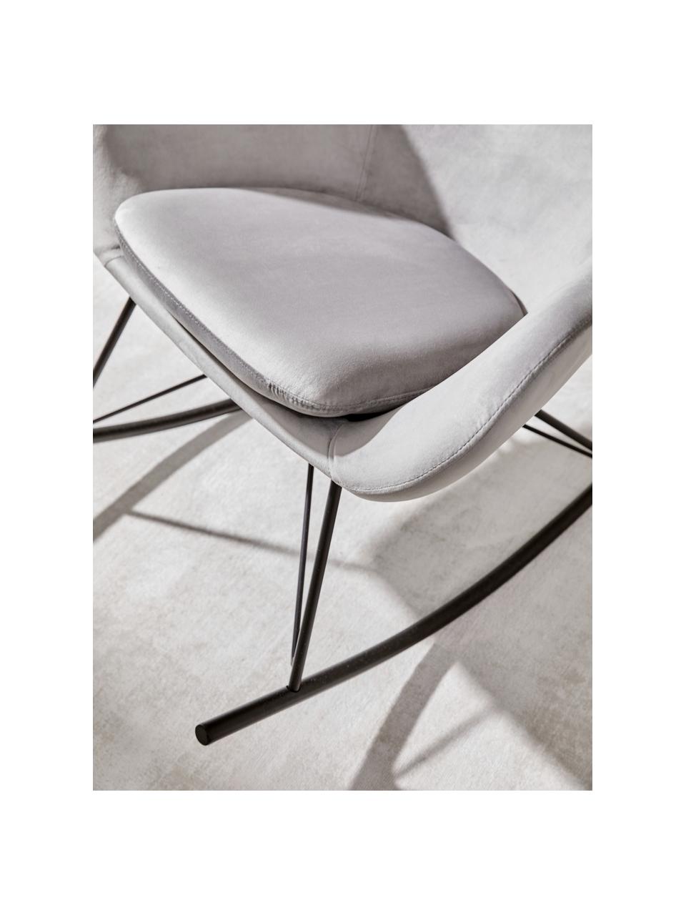 Samt-Schaukelstuhl Wing mit Metall-Beinen, Bezug: Samt (Polyester) Der Bezu, Gestell: Metall, galvanisiert, Samt Grau, Schwarz, B 76 x T 108 cm