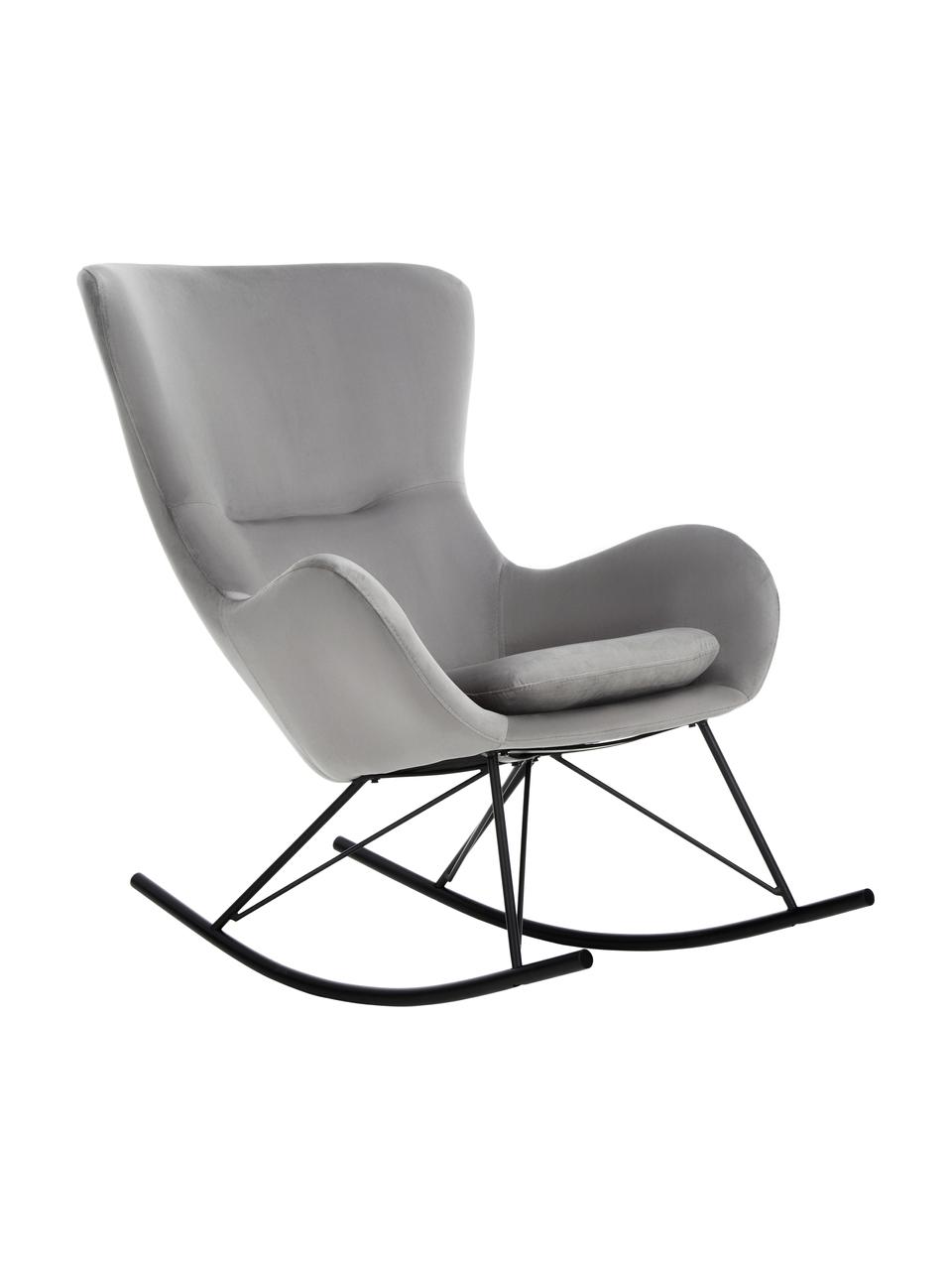 Sedia a dondolo in velluto con piedini in metallo Wing, Rivestimento: velluto (poliestere) Con , Struttura: metallo zincato, Velluto grigio, nero, Larg. 76 x Prof. 108 cm