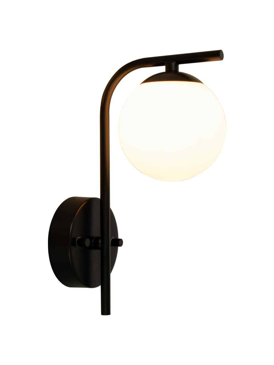 Badkamer wandlamp Nicosia met glazen lampenkap, Lampenkap: opaalglas, Zwart, wit, B 10 x D 16 cm