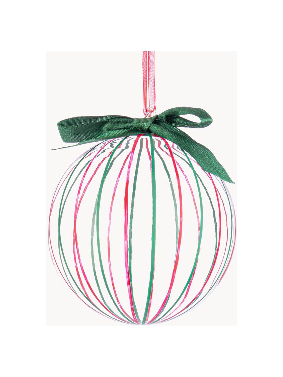 Boules de Noël Stripe Trans, tailles variées, Verre, Transparent, vert, rose vif, Ø 10 x haut. 10 cm, 8 pièces