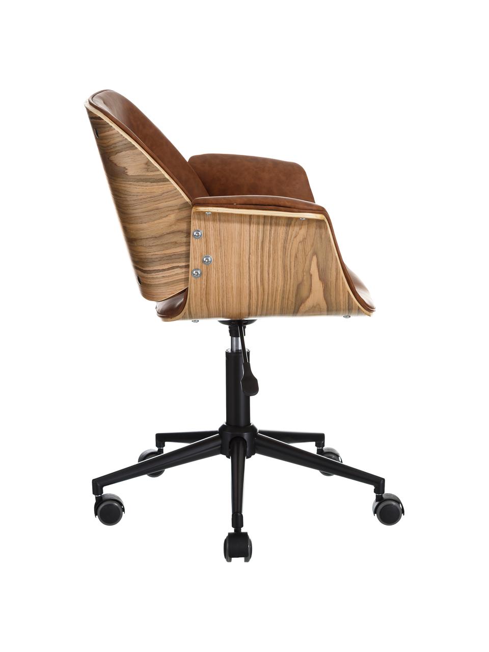 Chaise de bureau pivotante Marbella, hauteur réglable, Brun, larg. 59 x prof. 57 cm