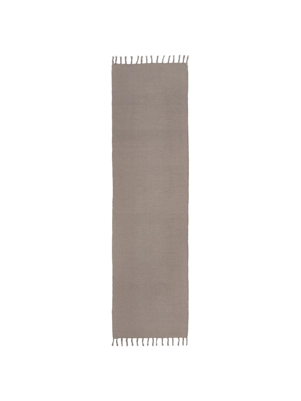Dunne katoenen loper Agneta in grijs, handgeweven, 100% katoen, Grijs, 70 x 250 cm