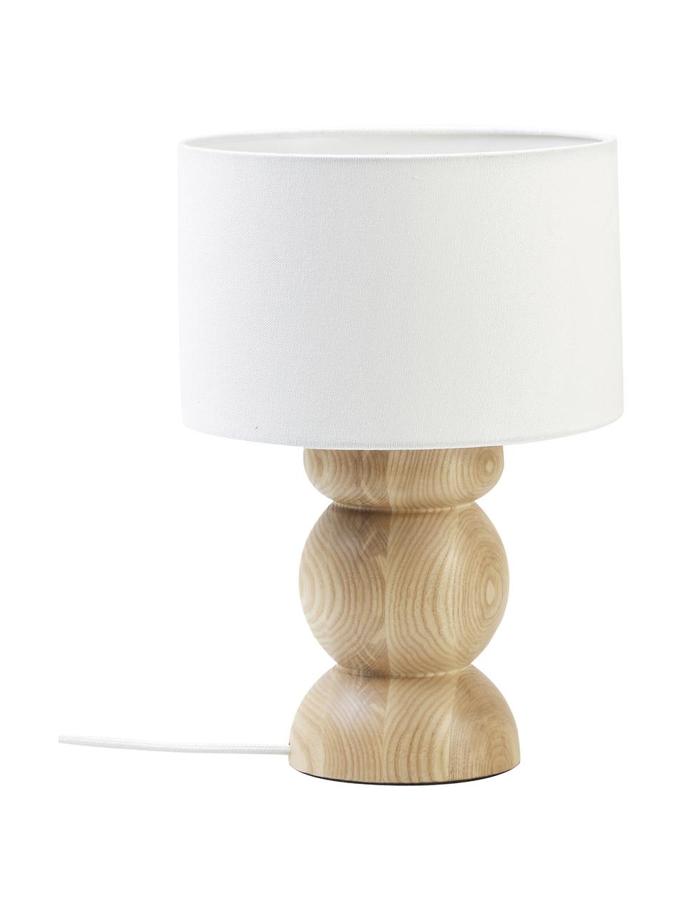 Lampada da tavolo in legno di frassino chiaro Sascha, Base della lampada: legno di frassino certifi, Paralume: tessuto in look lino, Legno chiaro, Ø 24 x Alt. 34 cm