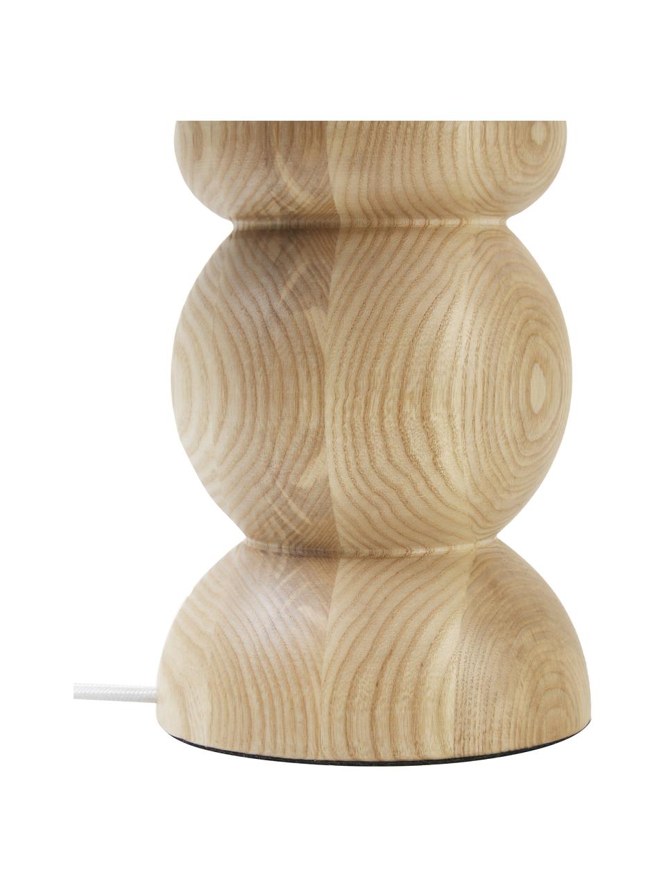 Tischlampe Sascha aus hellem Eschenholz, Lampenfuß: Eschenholz, FSC-zertifizi, Lampenschirm: Textil in Leinenoptik, Helles Eschenholz, Weiß, Ø 24 x H 34 cm
