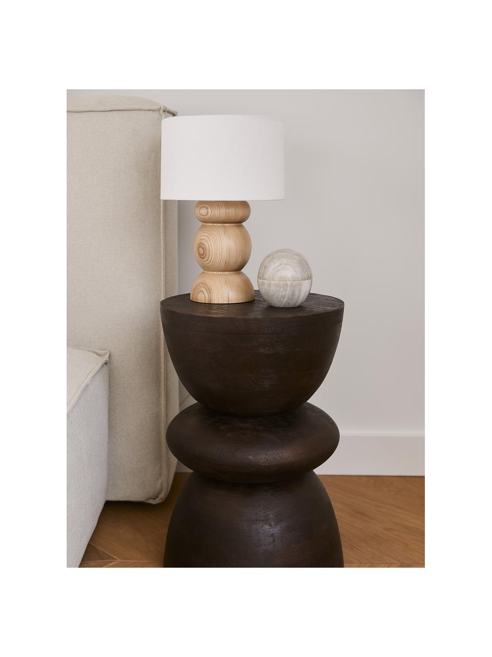 Lámpara de mesa de madera de fresno Sascha, Pantalla: tejido en aspecto lino, Cable: cubierto en tela, Madera clara, Ø 24 x Al 34 cm
